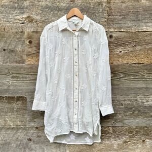 Sundance NWT Cloverfield Tunic‎ Top L White Embroidered Button Down Cottagecore